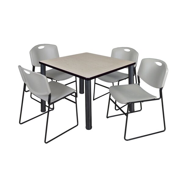 Kee/Zeng Square Maple Table/4 Gray Chairs, Square, 36", 36" W, 29" H, Maple TB3636PLBPBK44GY - main